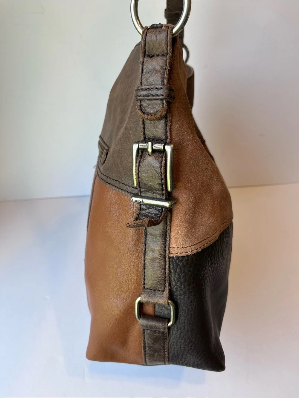 The Sak Patchwork Brown Leather Shoulder Bag